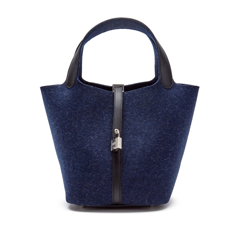Hermès Blue Nuit Feutre Wool and Black Swift Picotin Lock 22 Palladium Hardware - Image 1